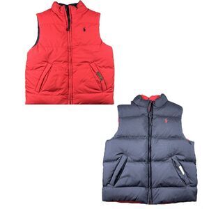 Polo Ralph Lauren Boy Reversible Puffer Vest Navy Blue Red Down Filled Size 6